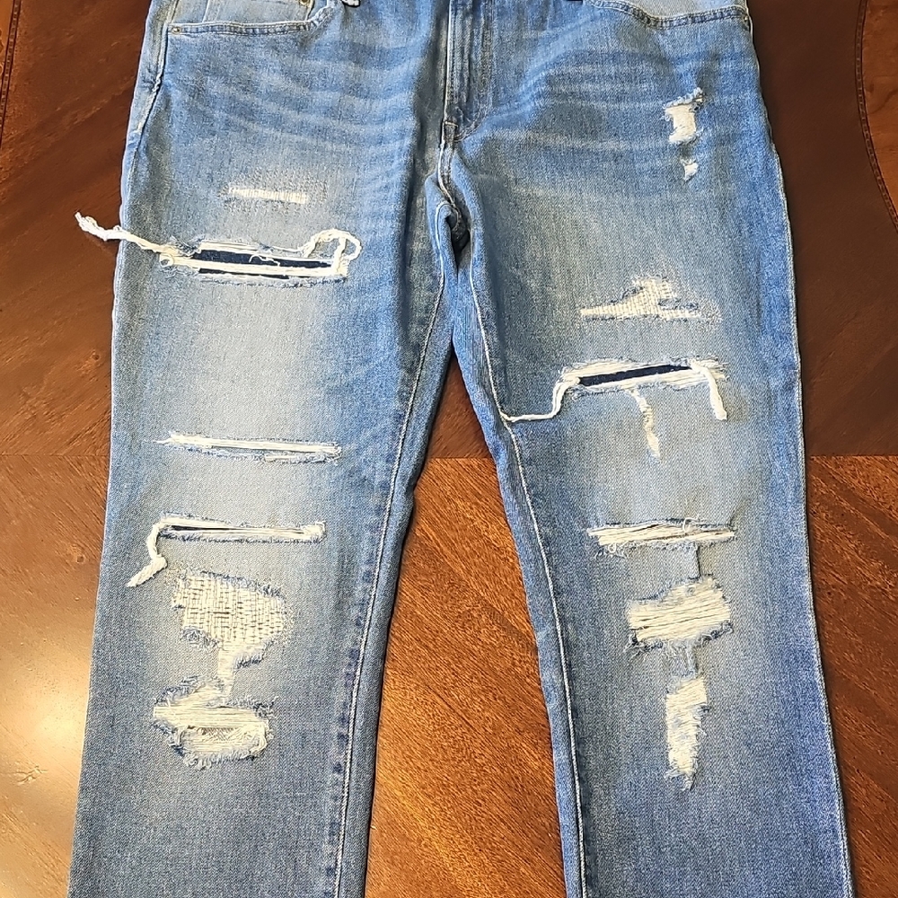 H&M Slim Straight Light Blue Distressed Jeans